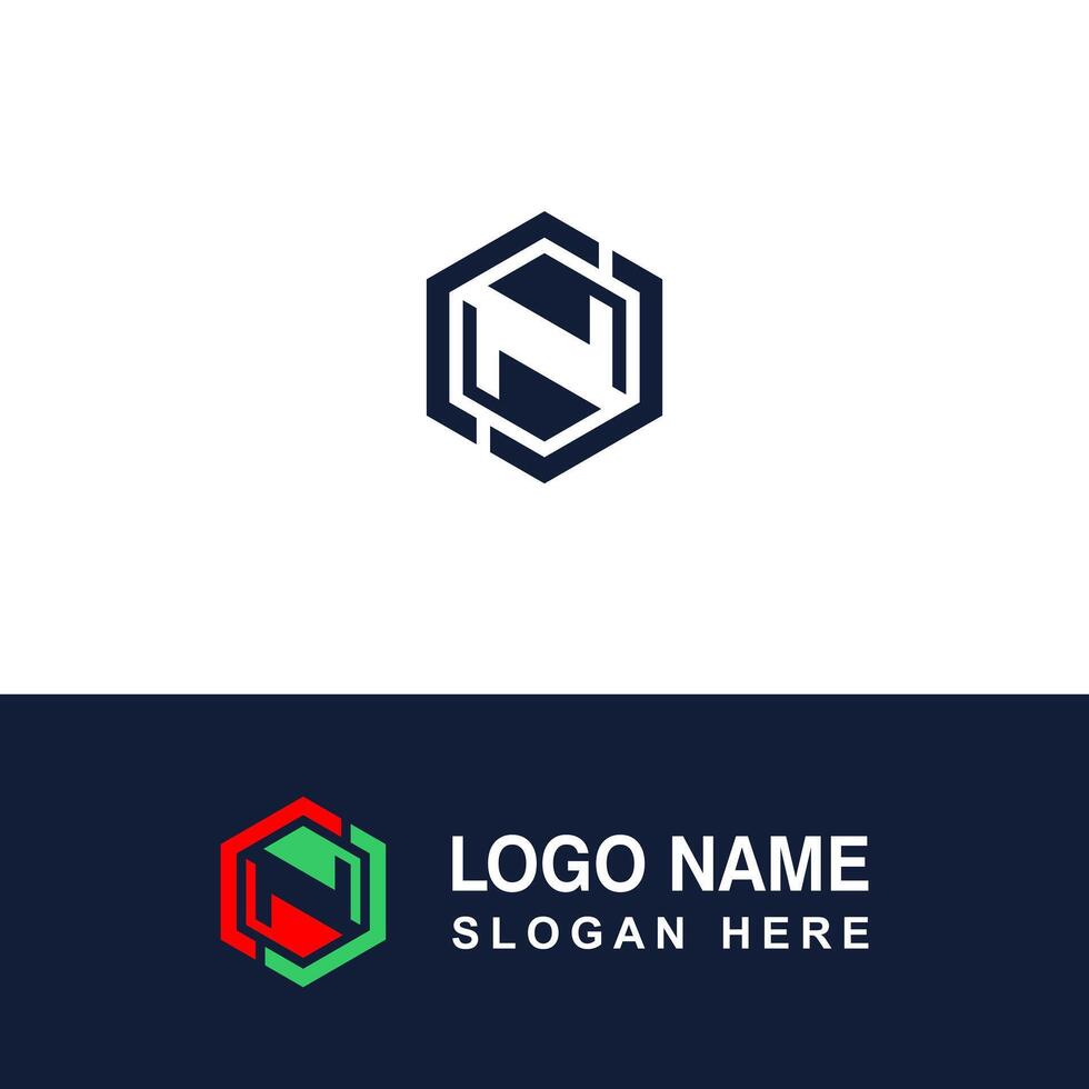 Simple N logo template with red and green colors. vector