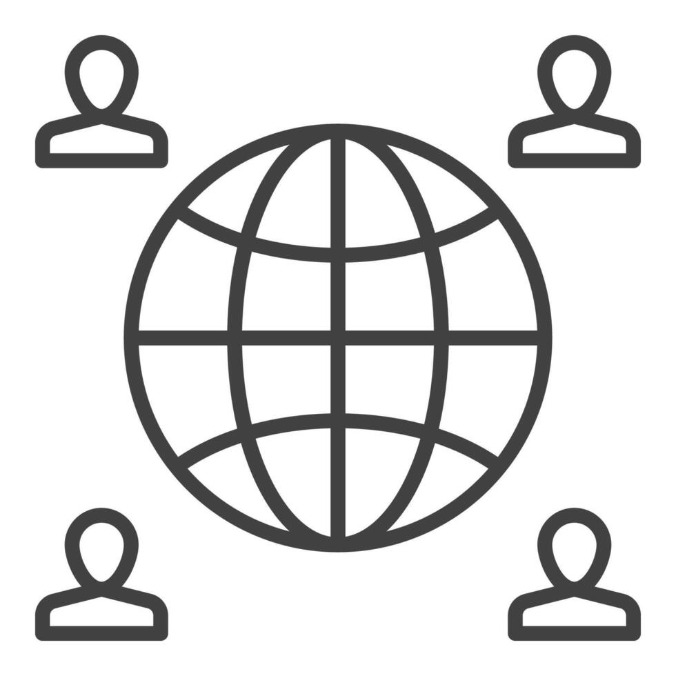 People around Earth Globe Hemisphere thin line icon or symbol vector