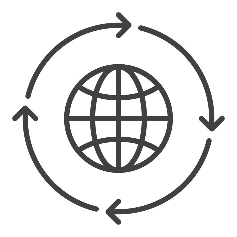 Arrows around World Earth Globe linear icon or symbol vector
