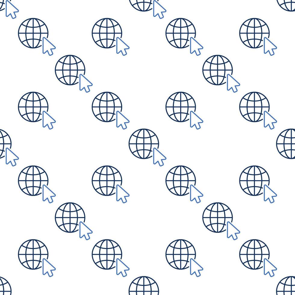 Earth Globe with Mouse Cursor seamless pattern in thin line style vector