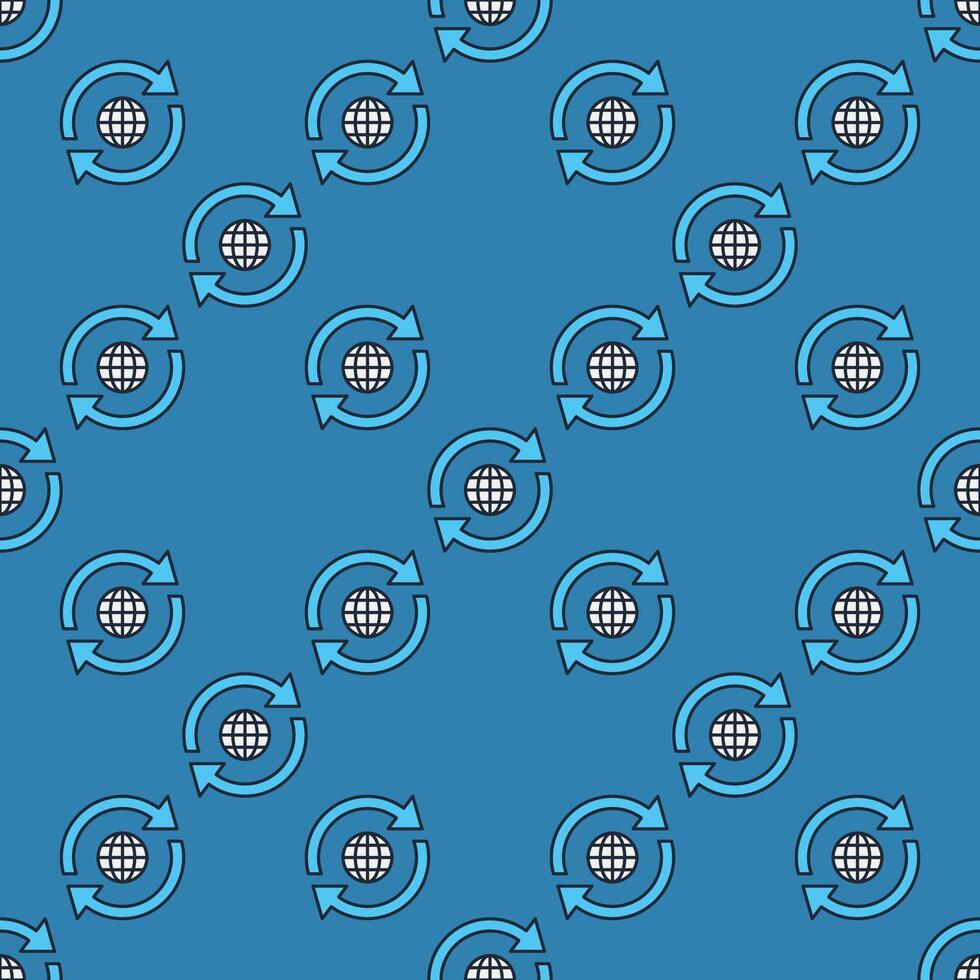 Small Earth Globe inside Two Arrows World blue seamless pattern vector
