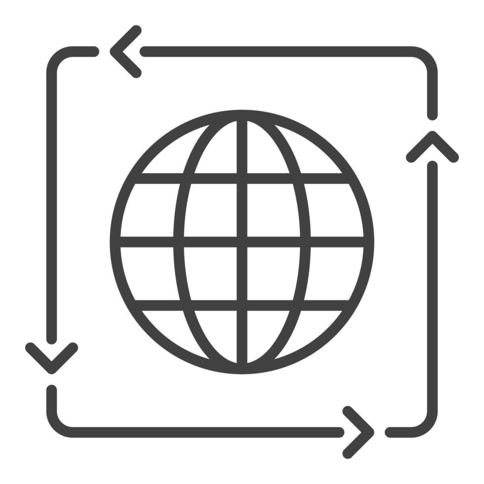 Earth Globe inside Arrows linear icon or symbol vector