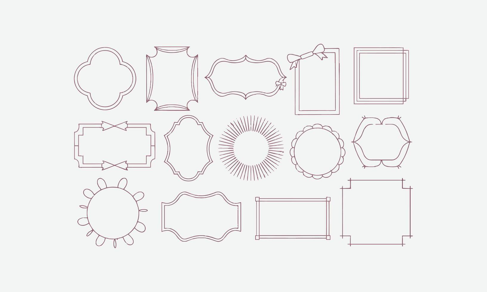 Collection of Hand Drawn Doodle Frames with Wavy Line Designs vector