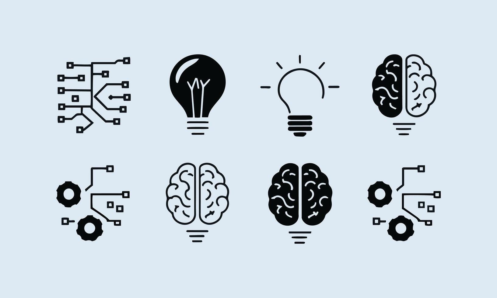 Innovative Brain and AI Icon Set Futuristic Illustrations vector