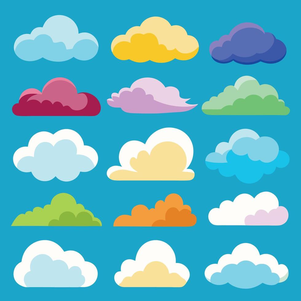 Playful Cloud Set on Blue Background. vector