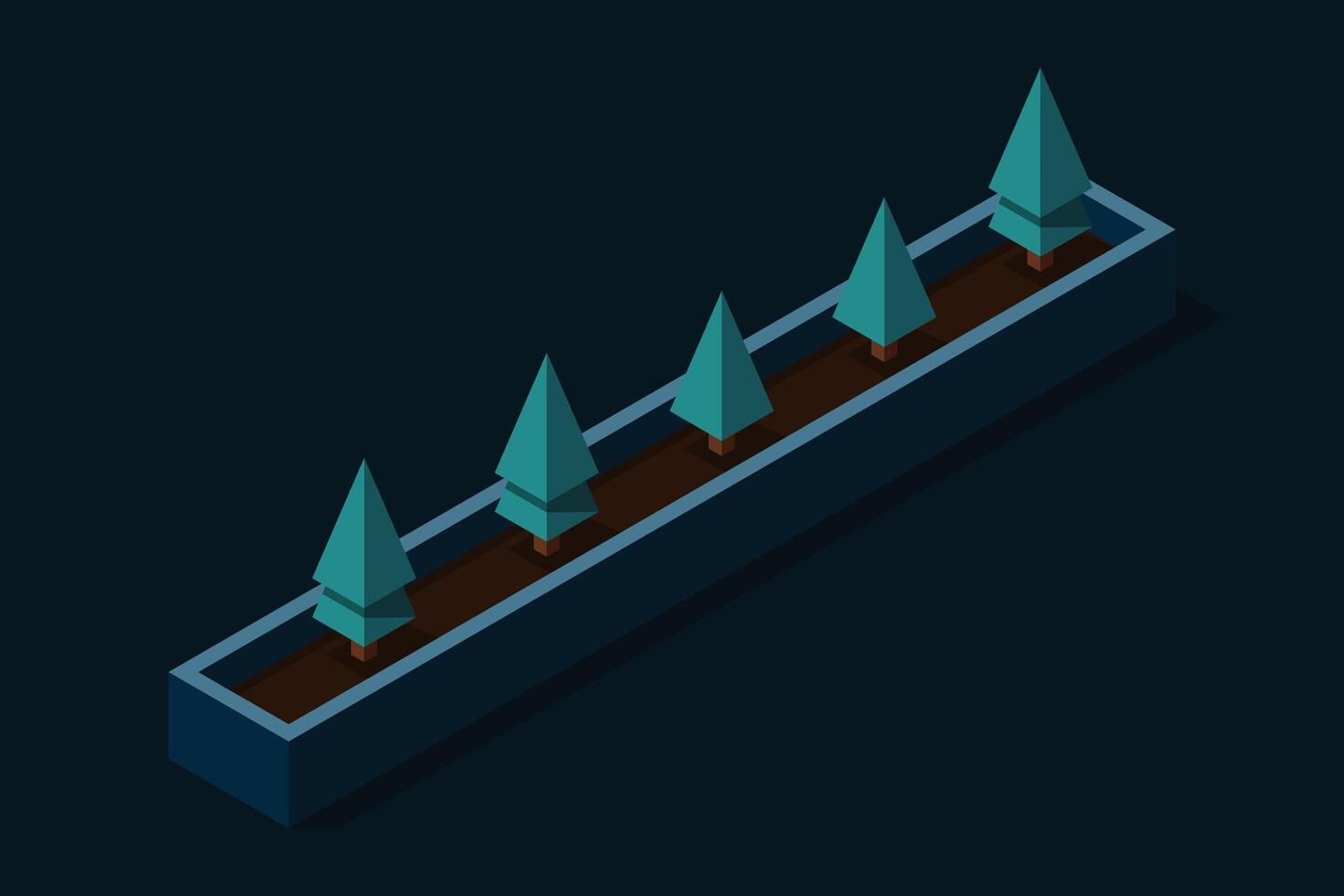 Isometric plant at night. Isometric potted plant illustration. Isometric tree. Tree isometric elements. Isometric illustration vector