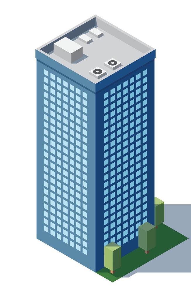 Isometric city building. Isometric modern building. Skyscraper building or business office. illustration vector