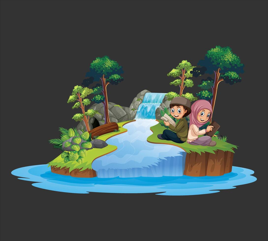 Isolated waterfall in nature vector