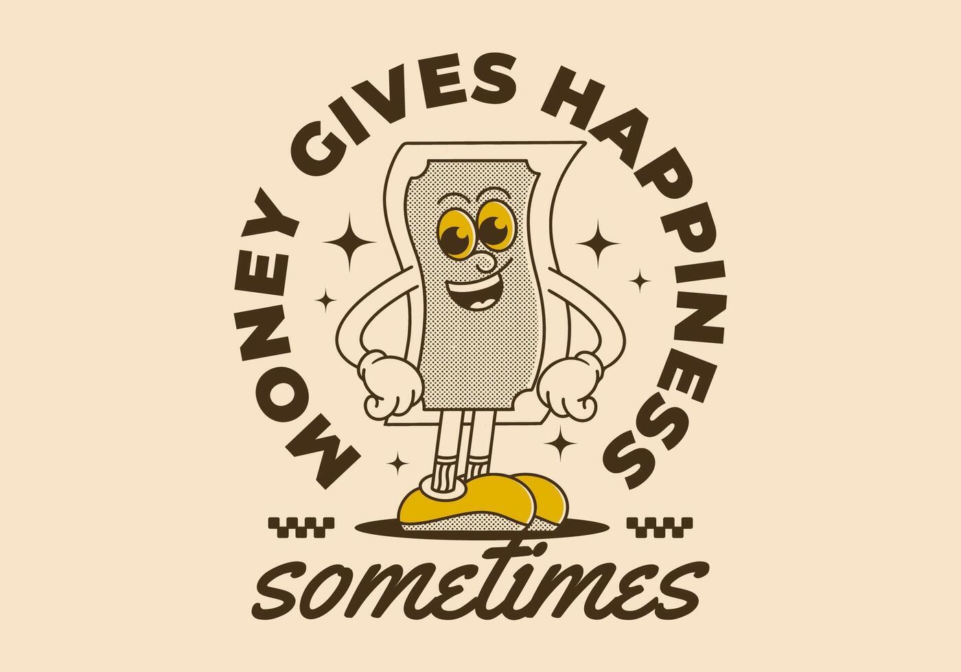 The money gives happiness, sometimes. Money mascot character in standing pose with happy face, retro illustration vector