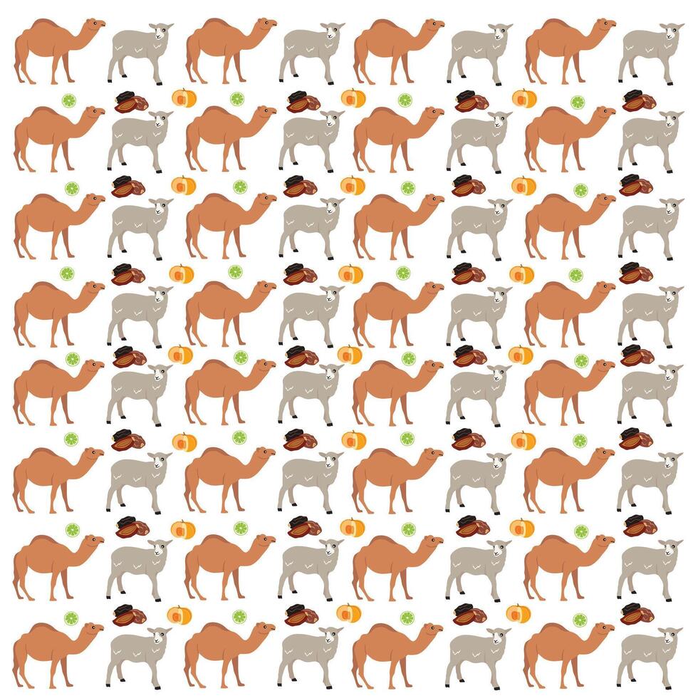 sheep, camel with fruit as a pattern background vector