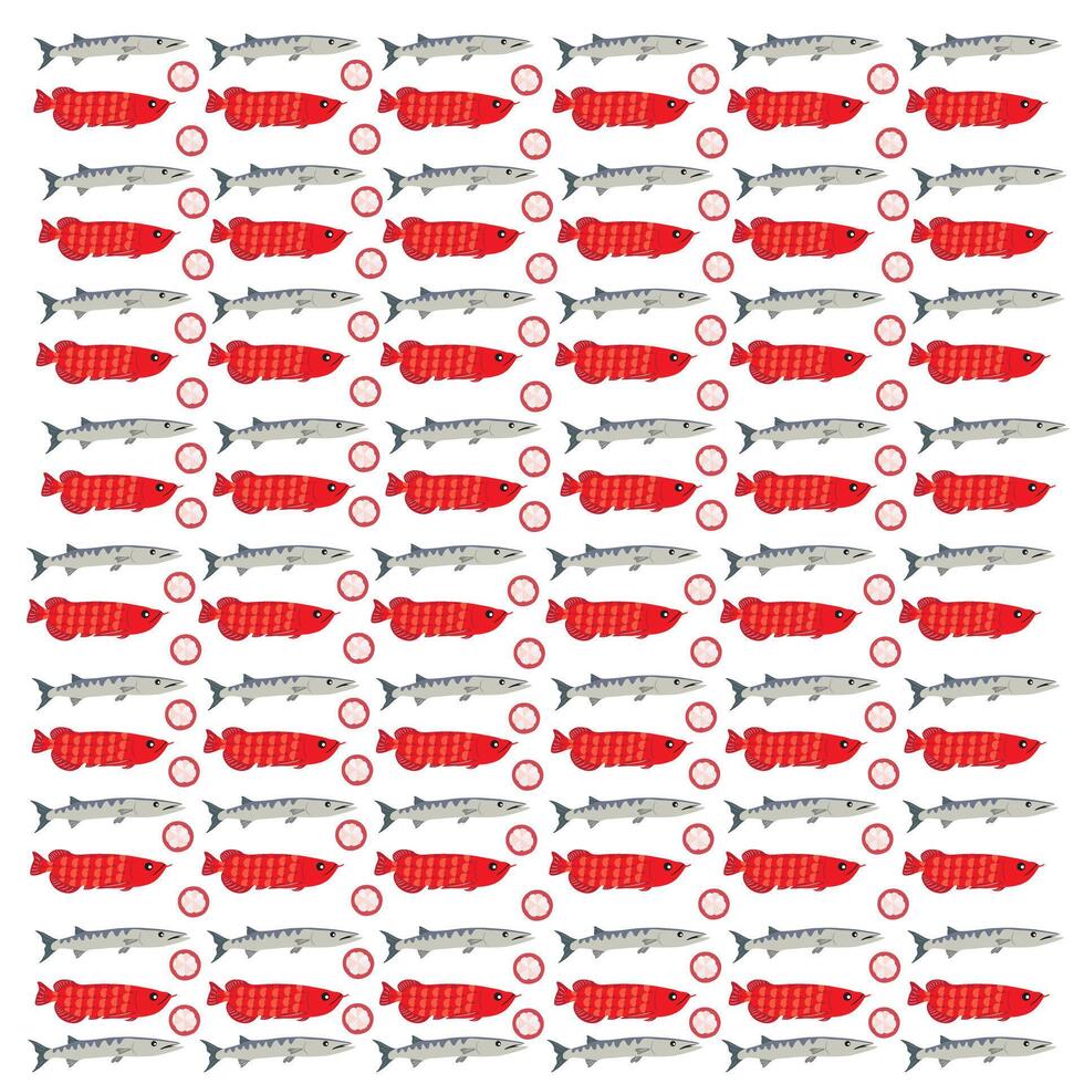 arowana, barracuda with fruit as a pattern background vector