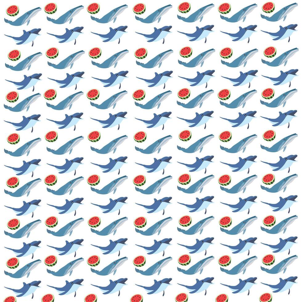 dolphin, whale with watermelon as a pattern background vector