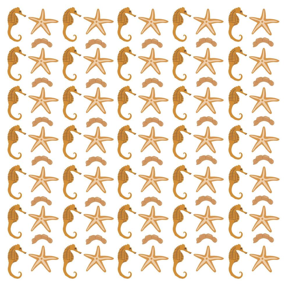 sea horse and starfish as a pattern background vector