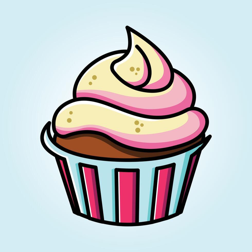 A Delightful Pink and Vanilla Swirl Cupcake Illustration vector