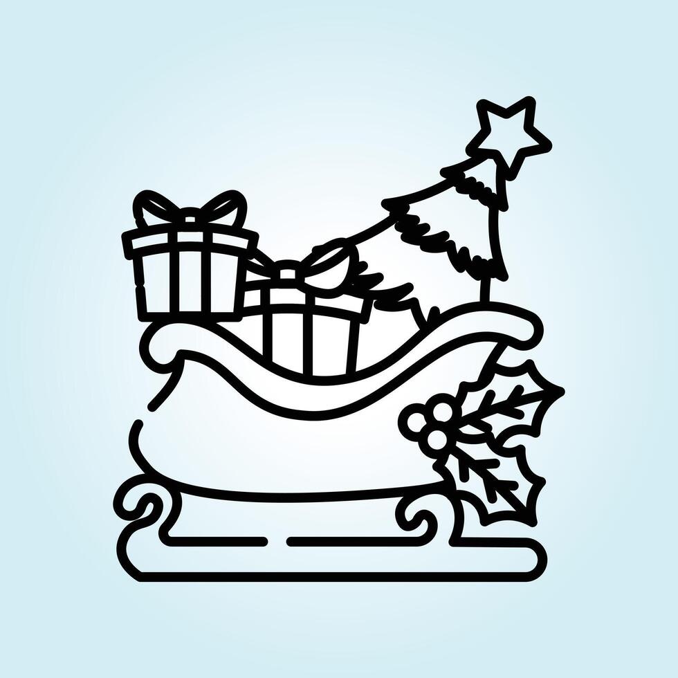 Christmas Sleigh Filled with Festive Cheer Gifts, Tree, Holly, and Star vector