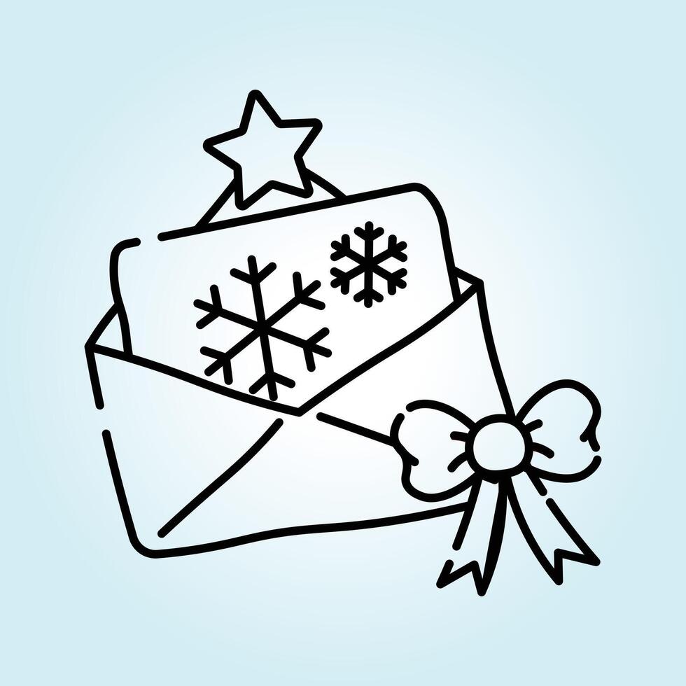 A Festive Holiday Greeting Card with Snowflakes and a Star, Tied with a Bow in a Cute Envelope Design vector