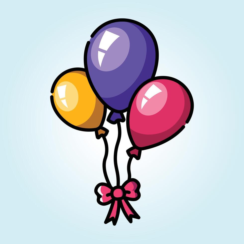 Three Colorful Balloons Tied with a Pink Bow A Festive Illustration vector