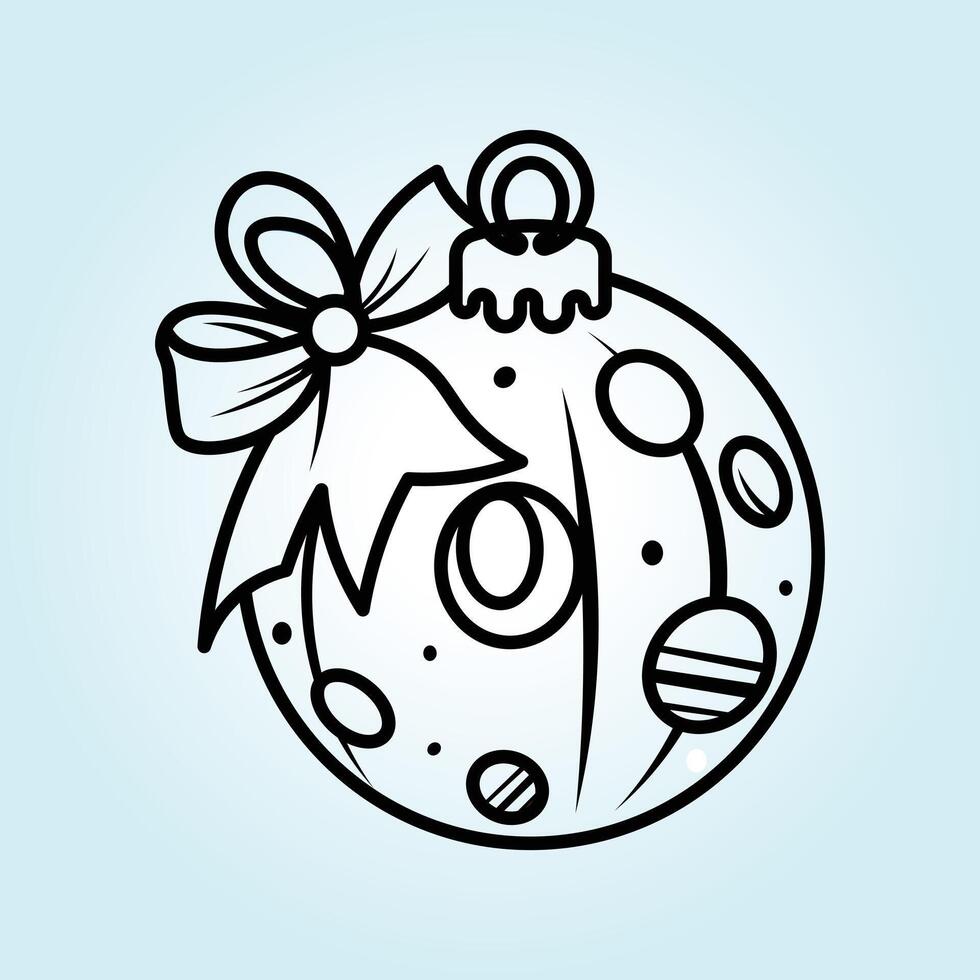 A Festive Christmas Ornament Design A Charming Black and White Illustration of a Decorated Bauble with a Bow vector
