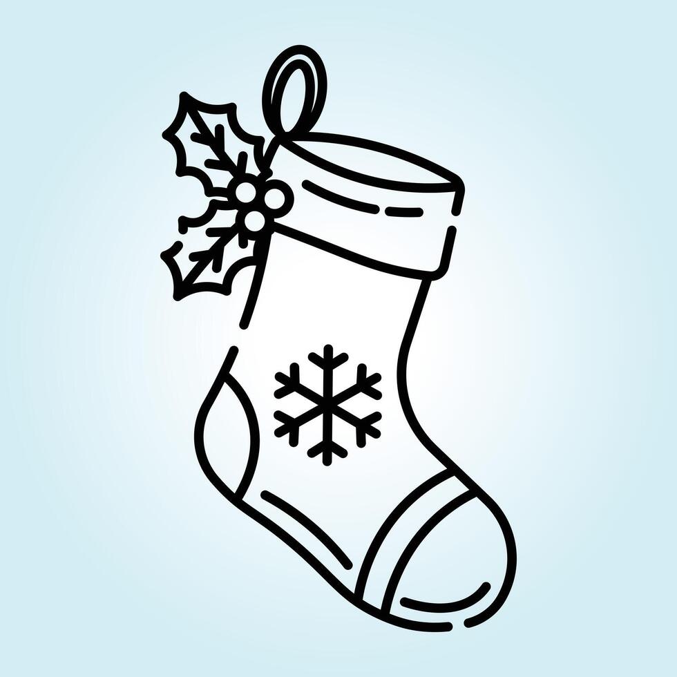 A Festive Christmas Stocking Design Illustration Featuring Holly and Snowflake vector