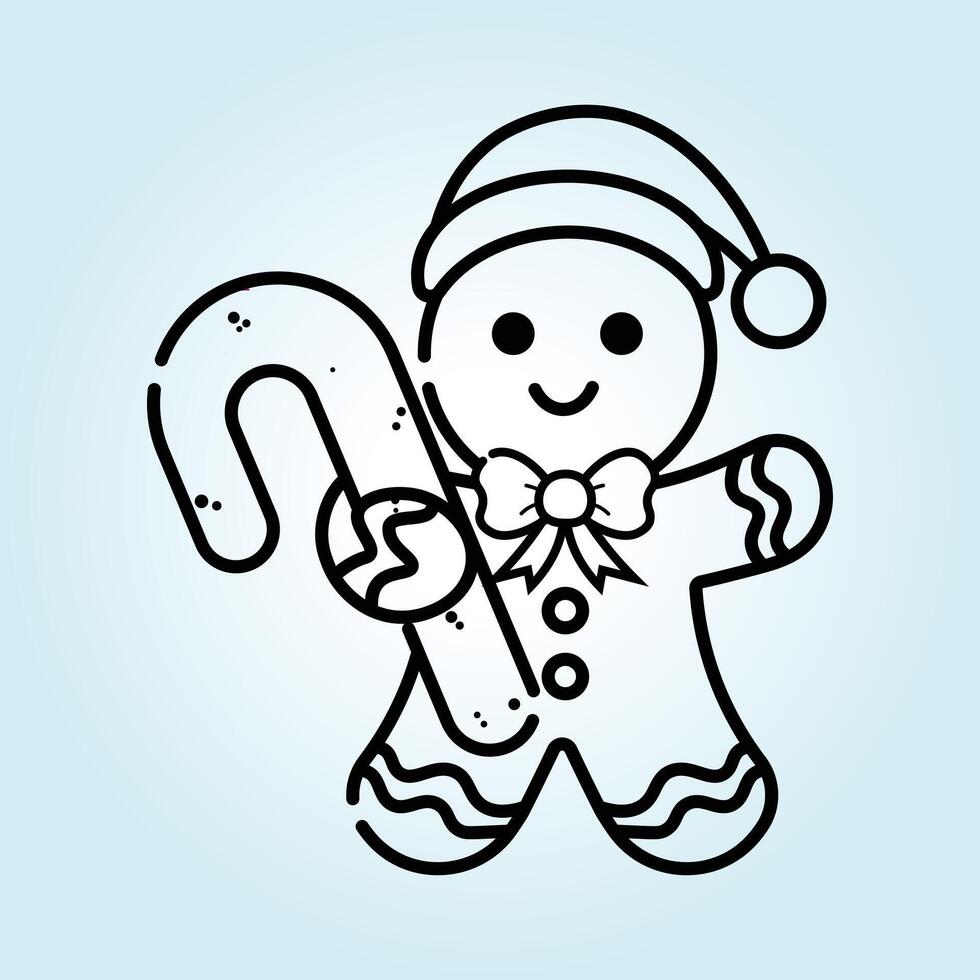 Adorable Gingerbread Man Holding a Candy Cane Festive Christmas Illustration vector
