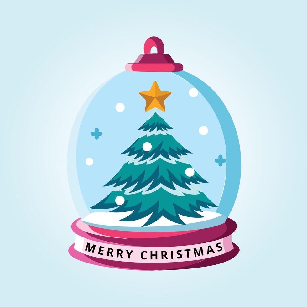 A Merry Christmas Snow Globe with a Festive Christmas Tree vector