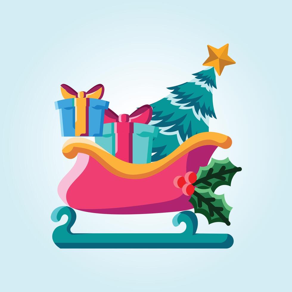 Christmas Sleigh Filled with Gifts and a Festive Tree, Holiday Cheer and Winter Wonderland Celebration vector