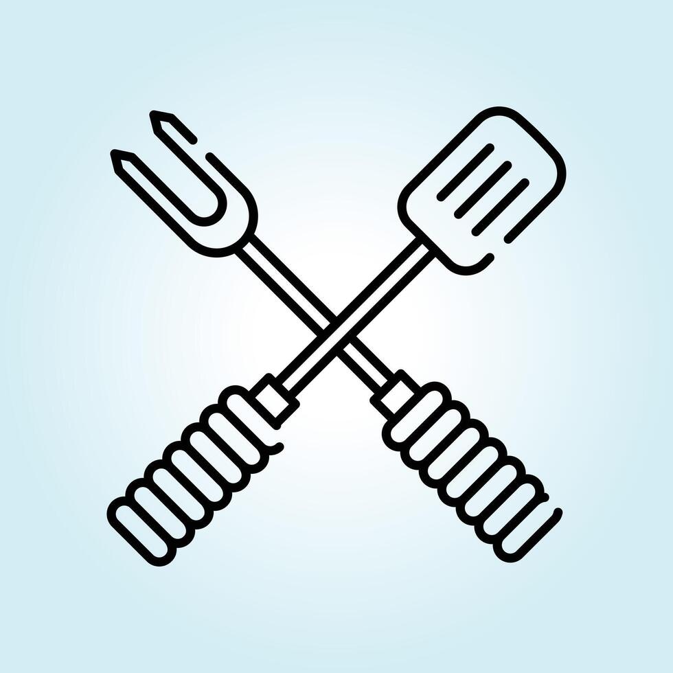 BBQ Utensils Crossed Design Grill Spatula Fork Icon Graphic vector
