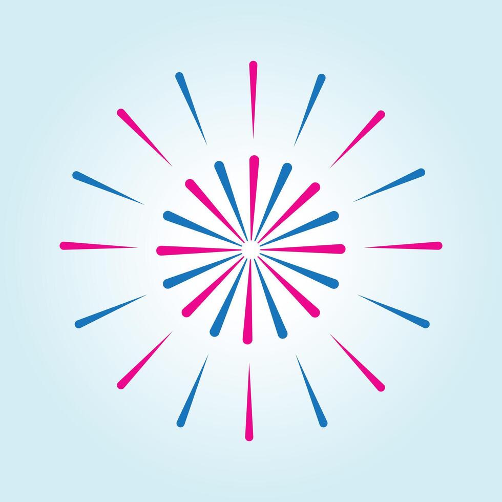 Abstract Festive Fireworks Design Celebration Burst of Pink and Blue Rays Against a Light Blue Background vector