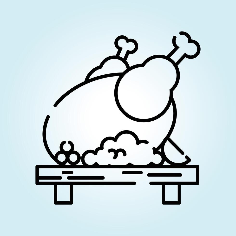 Roasted Chicken on Wooden Board A Simple Line Art Illustration of a Delicious Meal vector