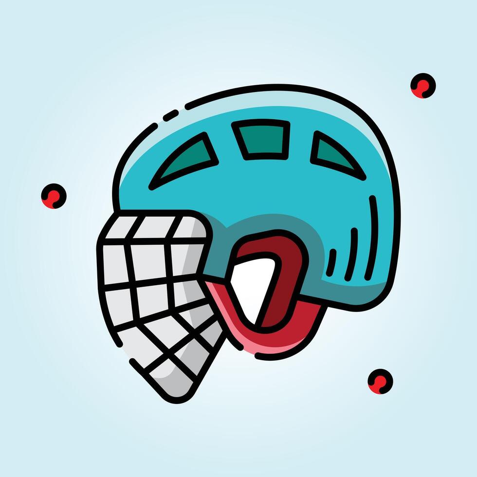 A vibrant illustration of a hockey goalie helmet, featuring a teal design with red accents and a detailed cage. A fun and sporty graphic ideal for websites, apparel, and sports-related projects. vector
