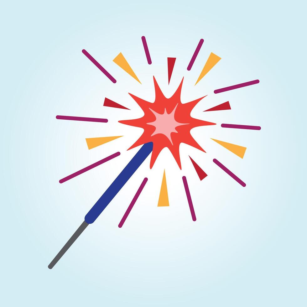 Sparkler Celebration A Festive Illustration of a Lit Sparkler Against a Light Blue Background vector