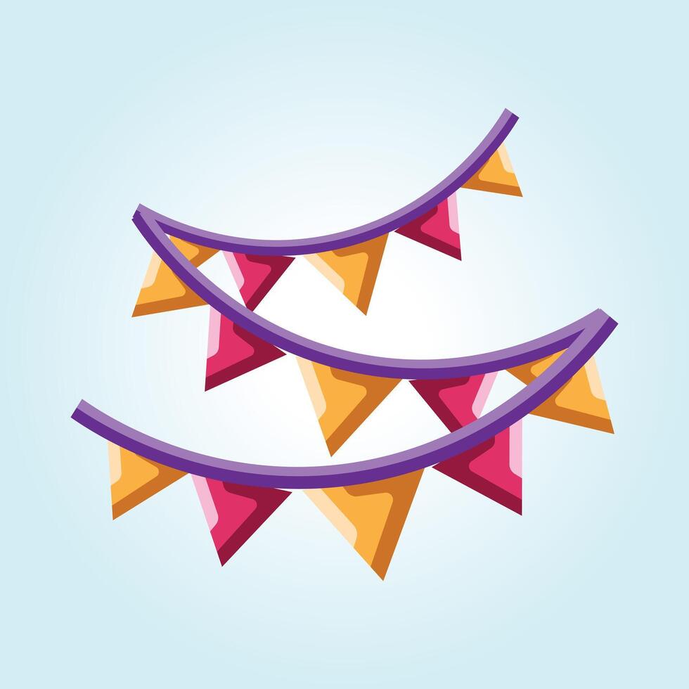 Festive Party Bunting Illustration Two Strings of Triangular Flags Celebration Decorations vector