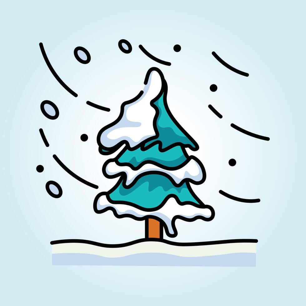 Snowy Winter Scene A Cartoon Evergreen Tree Braving a Blizzard vector