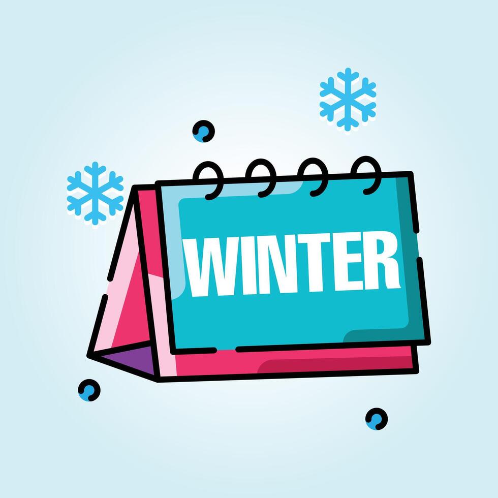 Winter Season Calendar Design Illustration Featuring a Desk Calendar with the Word Winter and Snowflakes vector