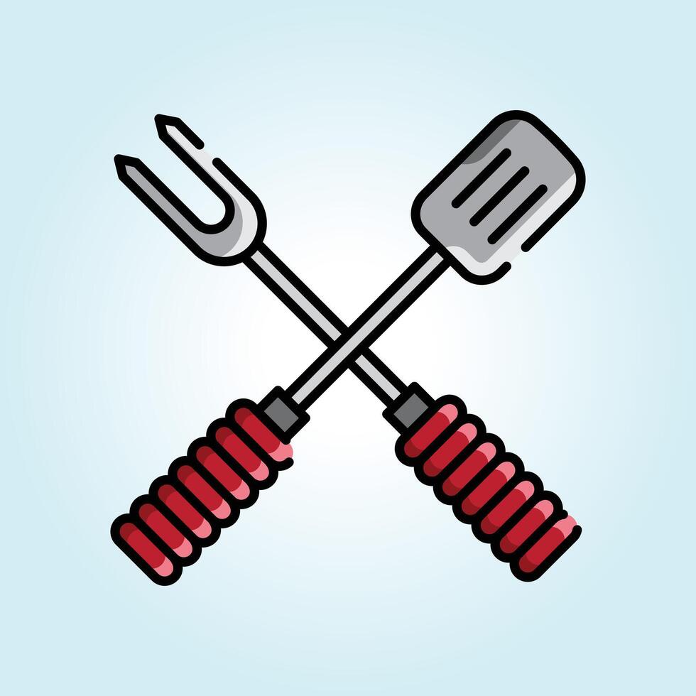 Crossed Barbecue Utensils Illustration Design Grilling Tools Spatula and Fork vector