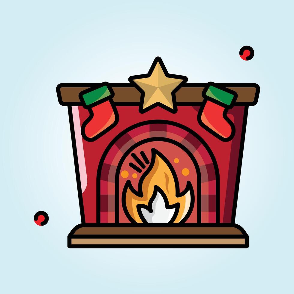 Christmas Fireplace Illustration Cozy Festive Holiday Season Fireplace with Stockings and Star vector