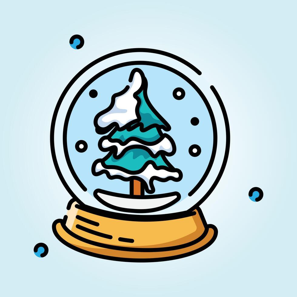 Charming Winter Snow Globe with a Snowy Pine Tree Illustration vector