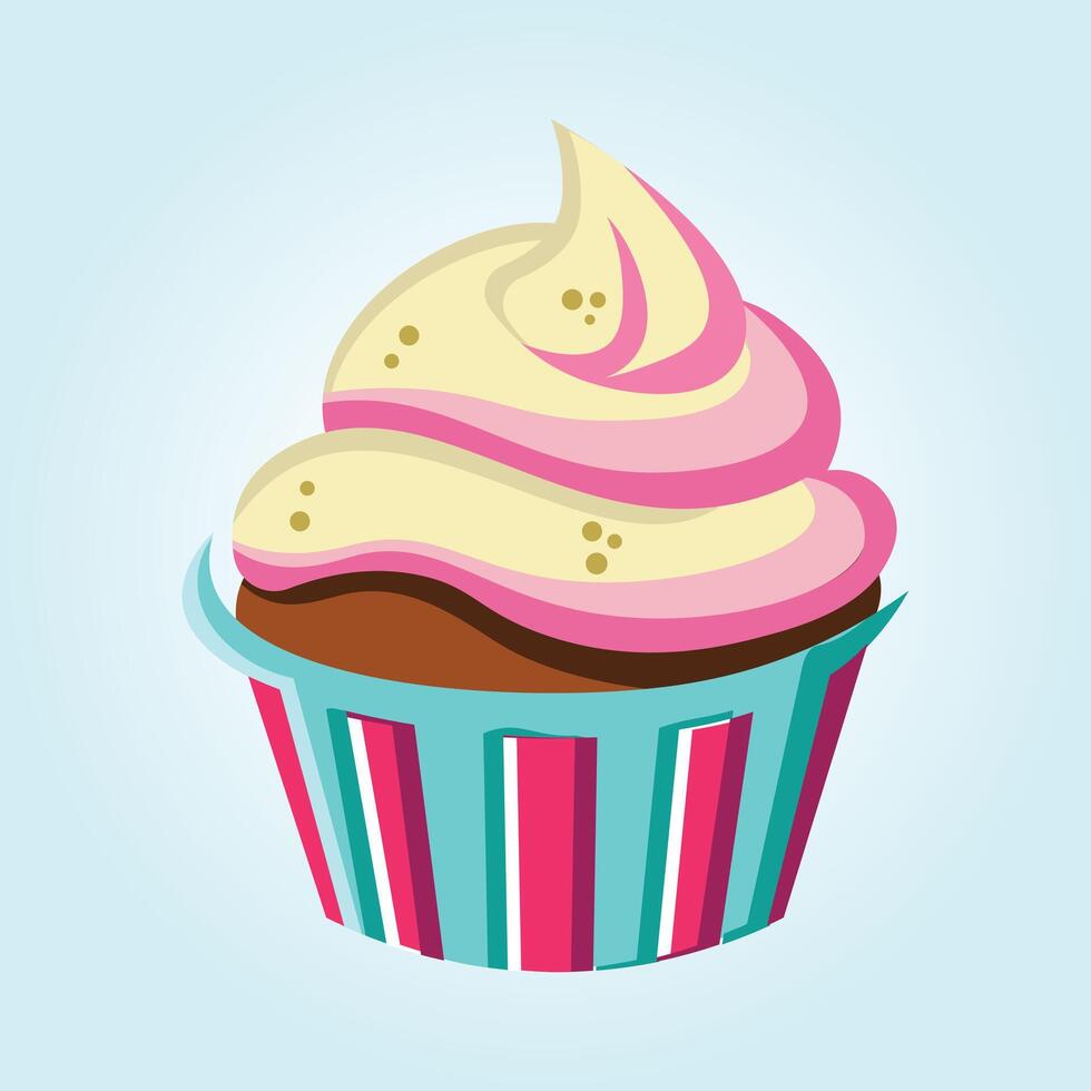 Delightful Pink and Cream Cupcake with Striped Liner A Sweet Treat Illustration vector
