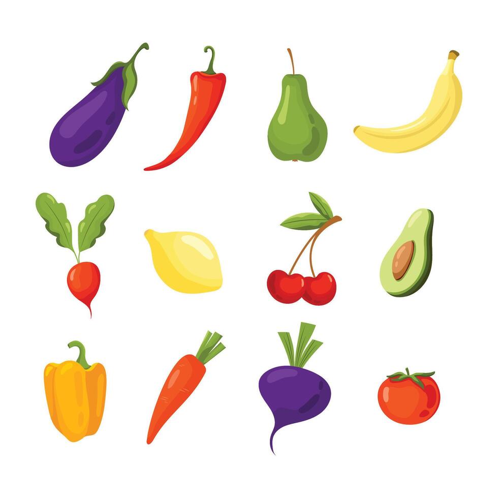 Illustration with fresh organic food. Set of cute hand drawn vegetables on a white background vector