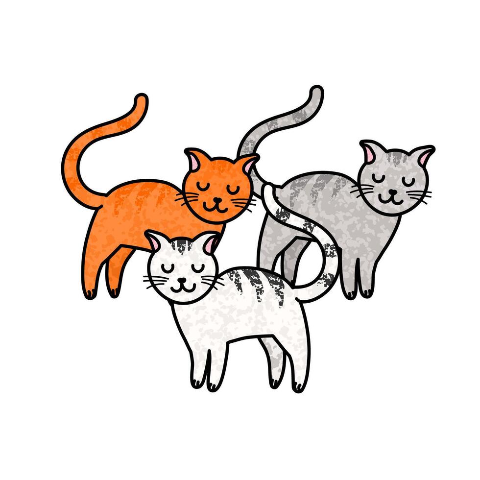 Colorful Illustration of Three Cats Isolated on White Background vector
