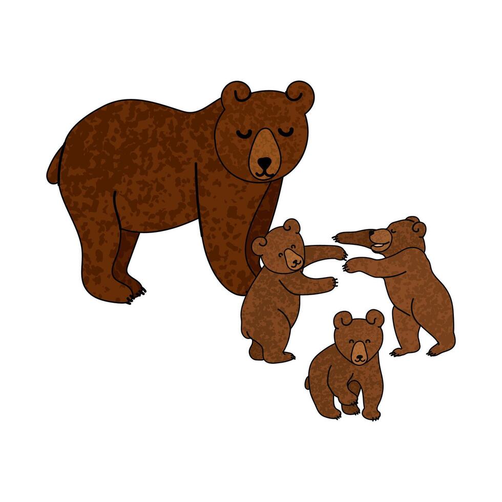 Colorful Illustration of Bear with Cubs Isolated on White Background vector