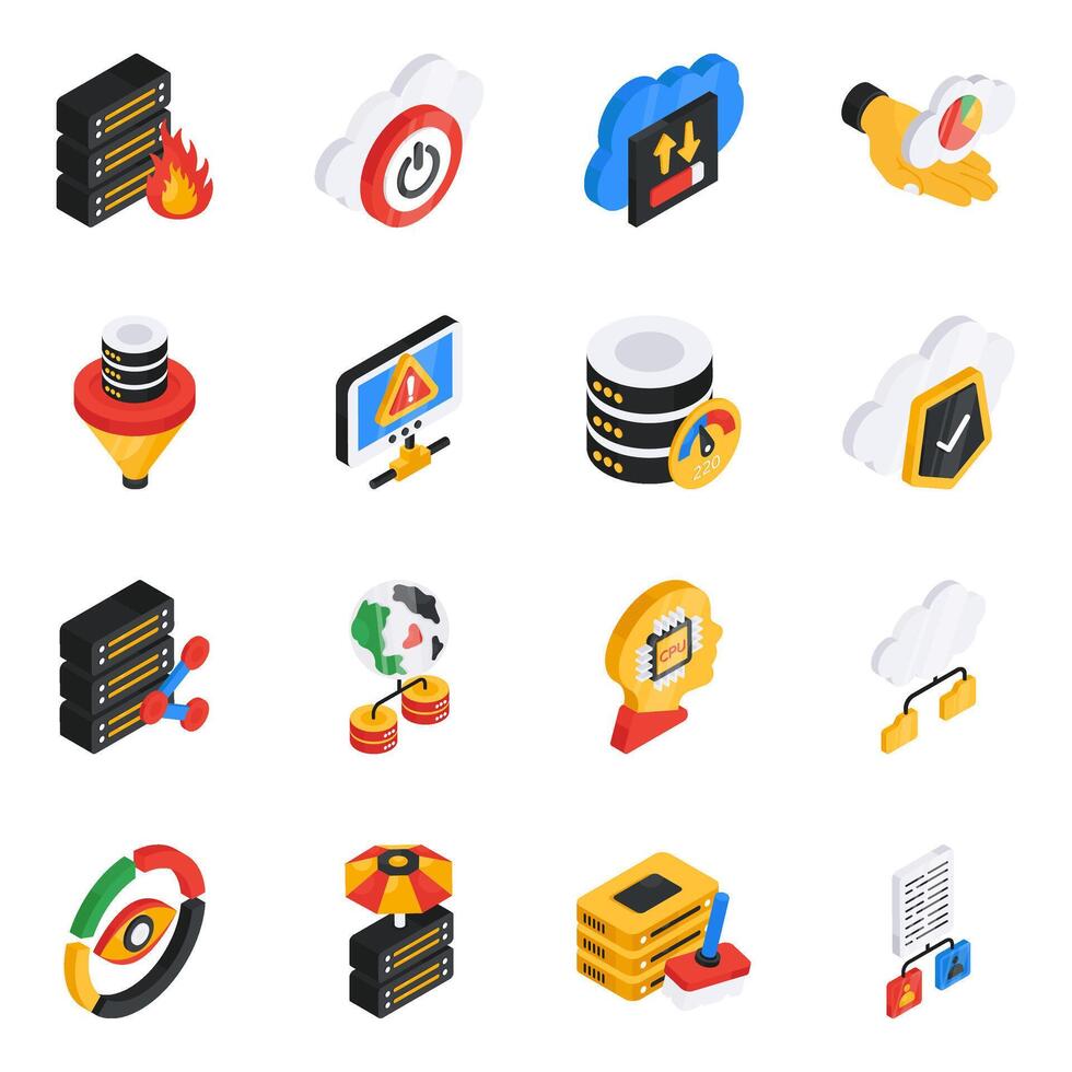 Set of Networking Flat Isometric Icons vector