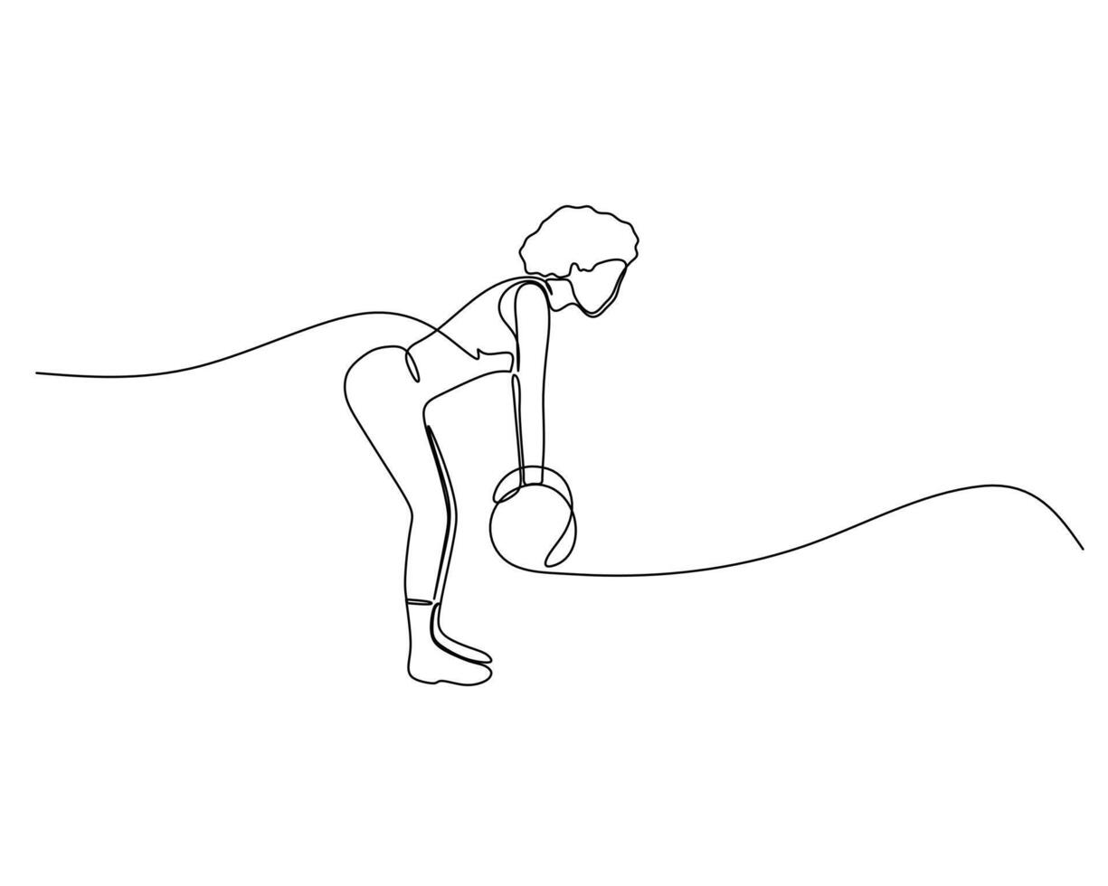 Minimalist continuous line drawing of a person performing a deadlift exercise with a barbell, showcasing fitness, strength, and workout routine in a simple, elegant style. vector