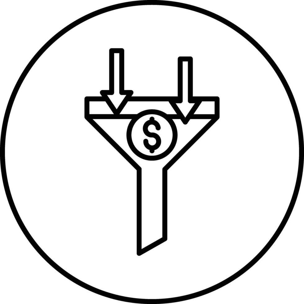 A black and white icon of a funnel with a dollar sign vector