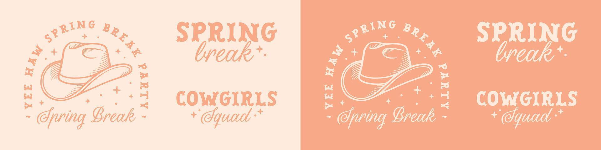 Spring break cowgirls party squad matching shirt design sticker bundle pack girls trip retro groovy disco western theme preppy cowboy hat aesthetic decor cut file vector