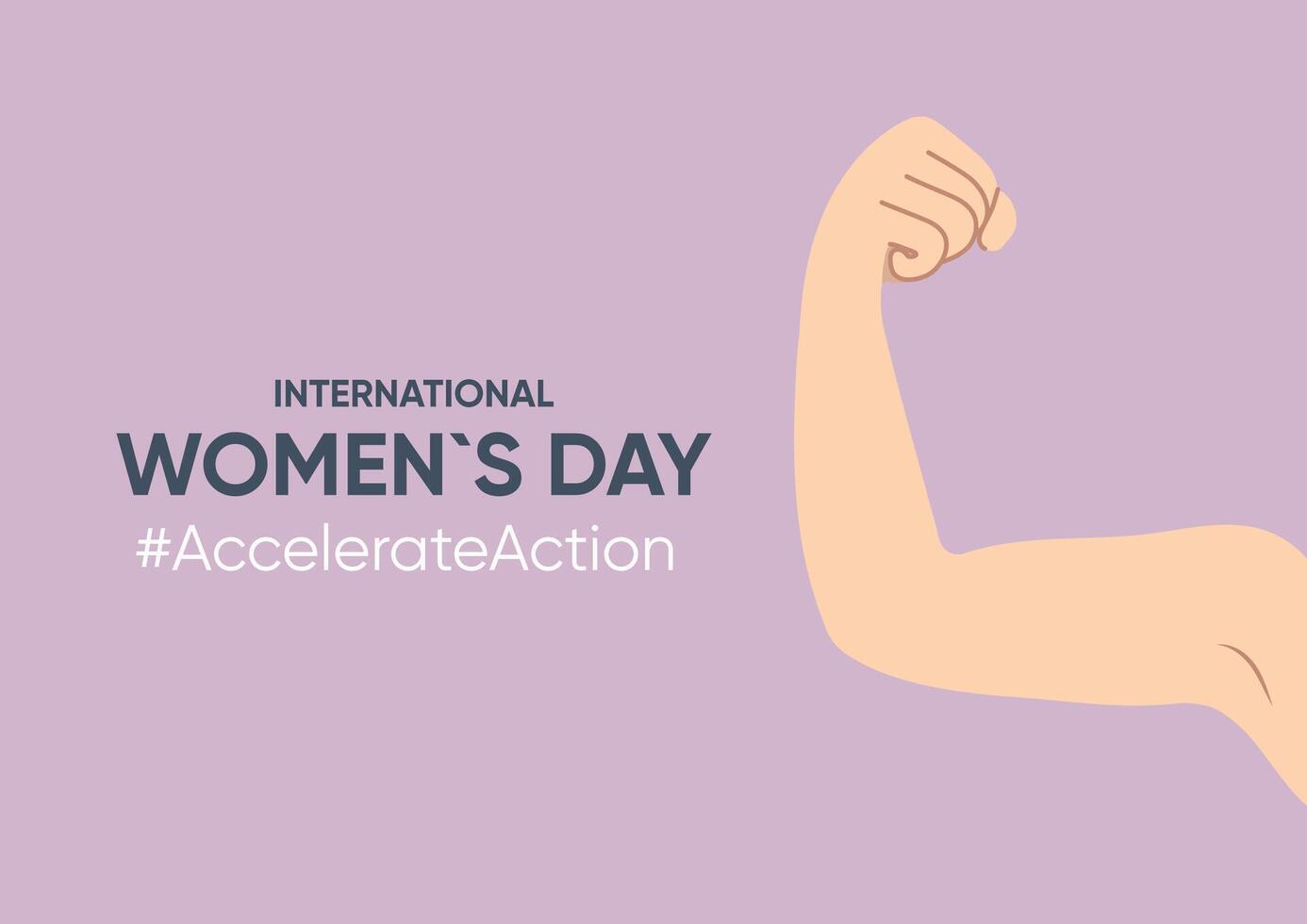 Text lettering, accelerate action, female biceps, strength, international day on white background vector