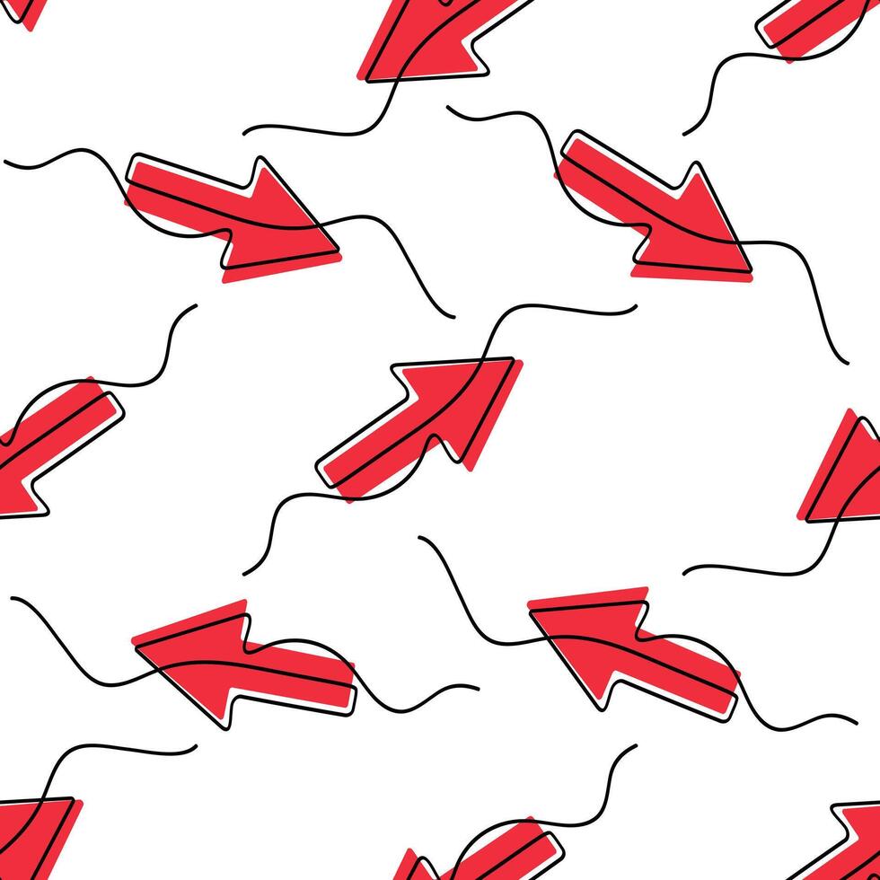 Seamless pattern featuring bold arrows created with continuous lines and vibrant red fill. Modern and dynamic design, perfect for backgrounds, fabrics, wallpapers, and digital projects. vector