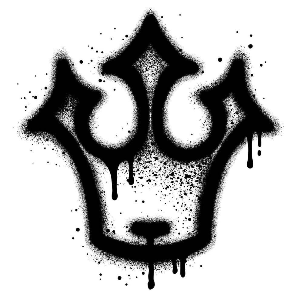 Sprayed crown with over spray in black over white. Spray graffiti stylized crown. vector