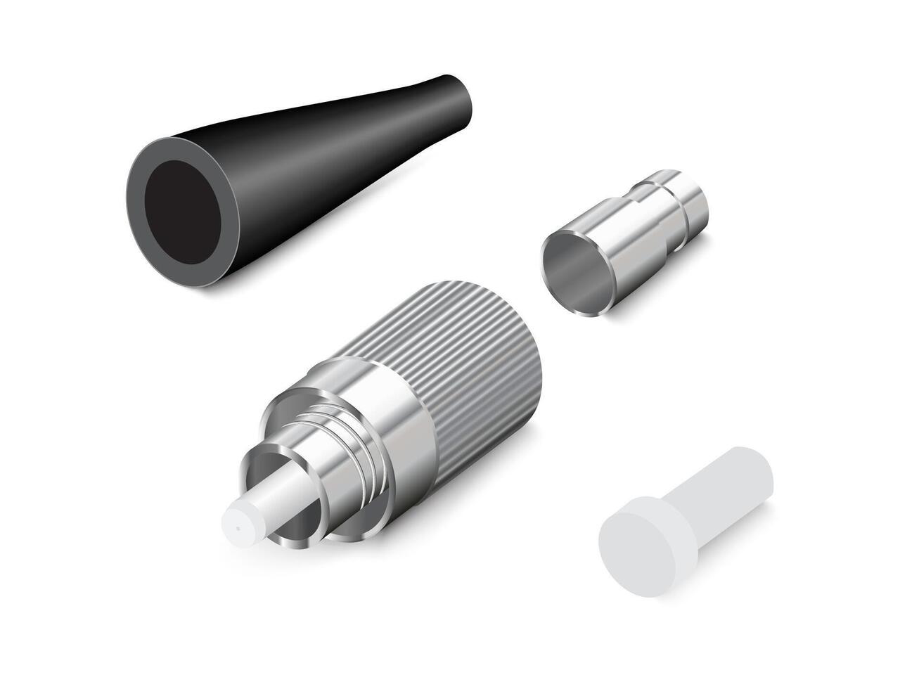 Realistic fiber optic cable with FC UPC connector on white background. illustration EPS 10. vector