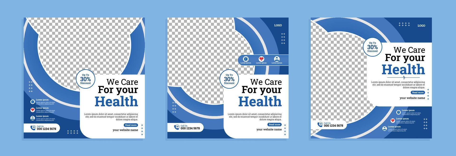 Set of Medical and Health Care social media post template design. Medical social media poster editable banner template design. vector